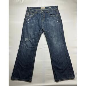 MEK Denim New York Men's Distressed Bootcut Blue Denim Jeans - 38x32 (38x31.5)